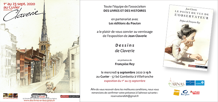 Invitation vernissage exposition de Jean Claverie au Cuvier - 9 sept 2020